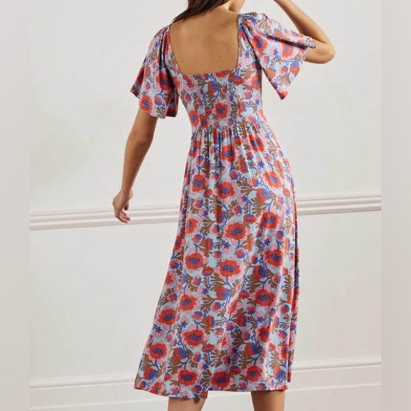 Boden Smock Detail Jersey Maxi Dress Dusty Blue Terrace Bud 10 Long - Picture 2 of 9